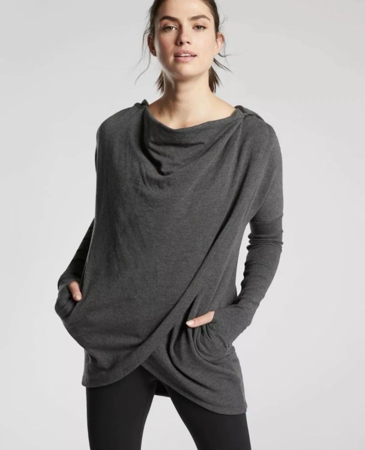 Athleta Purana Wrap Sweatshirt Charcoal Gray Heather Size Small Cozy #486073