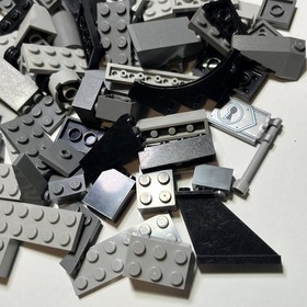 Lego 200 Black Gray Plates Bricks Wheels Tires Slopes 35563 6192 City 270