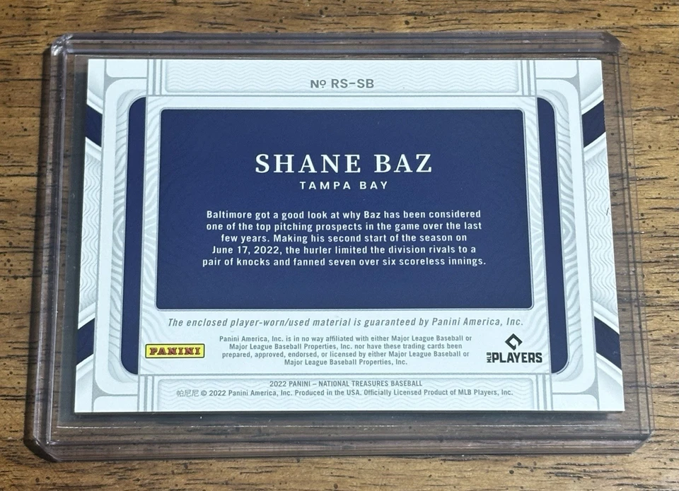 2022 Panini National Treasures Rookie Silhouettes Shane Baz #RS-SB /99 Patch RC - Image 2 of 2