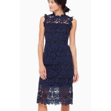 KATE SPADE Bi-color Lace Midi Dress Sz 0 Blue Tapestry Embroidered Floral Sheath