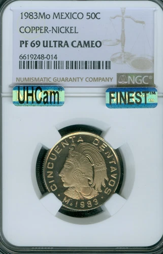 1983 MEXICO 50 CENTAVOS NGC PF69 UCAM MAC FINEST UHCAM & SPOTLESS  995 ISSUED *