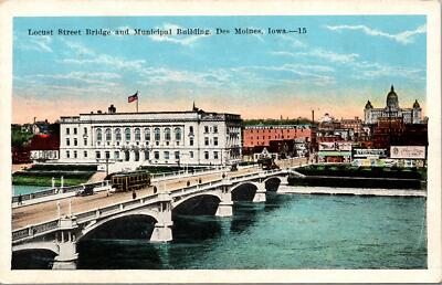 Des Moines IA Locust St Bridge and Municipal Building Postcard unused 1915-30s