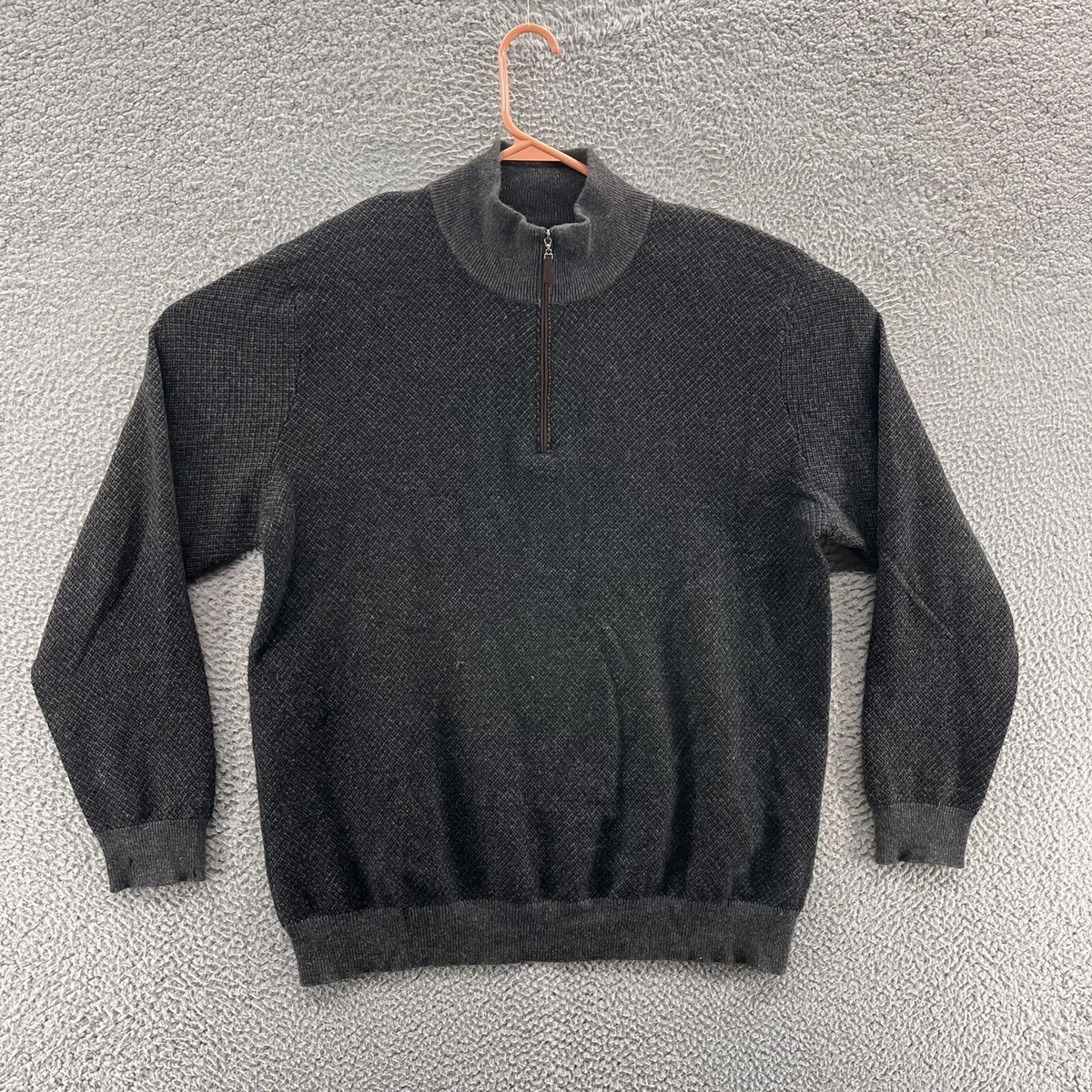 Brookmore Sweater Men Large Gray 100 Cashmere Knit 1 4 Zip Preppy Pullover