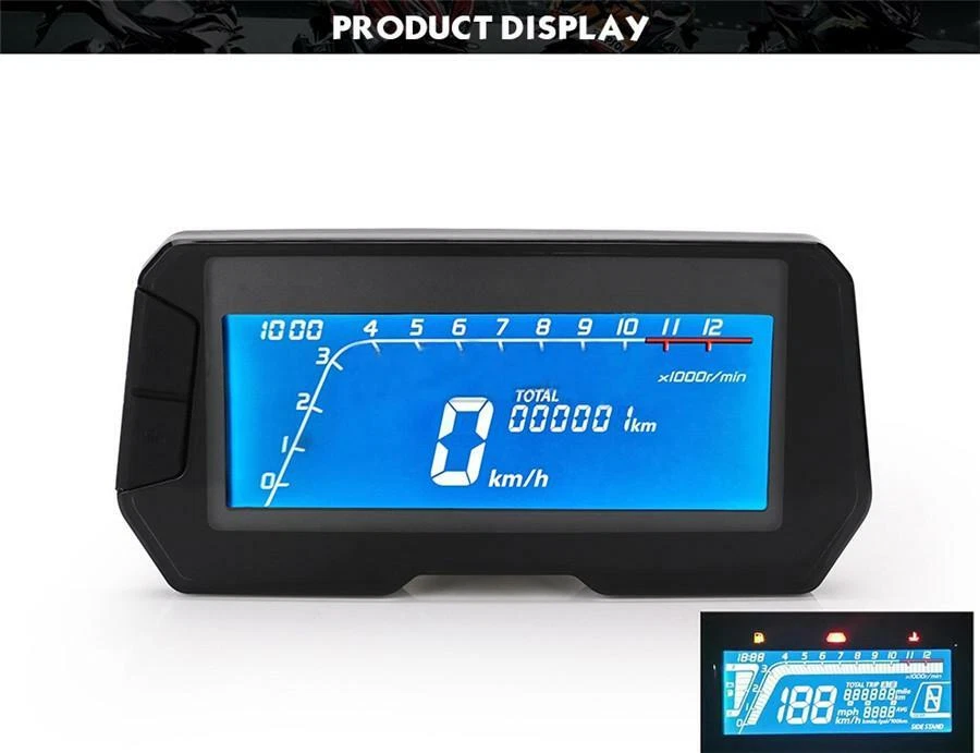 12V Motorcycle Digital Speedometer Odometer RPM Speed Fuel Gauge Universal - Image 3 of 4