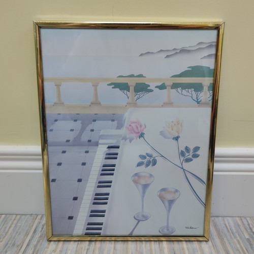 Tudor Mironesco Brille auf Klavier Air Brush Art 70er Veranda signiert Druckrahmen - Bild 10 von 15
