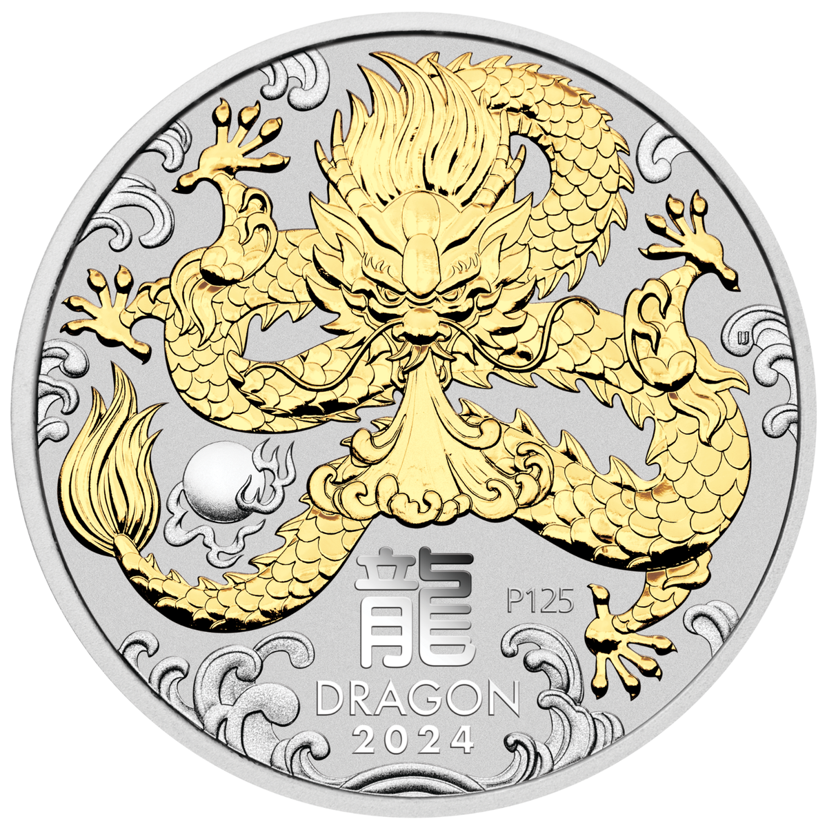 2024 Australia Lunar Year of the Dragon GILDED 1oz Silver $1 Coin
