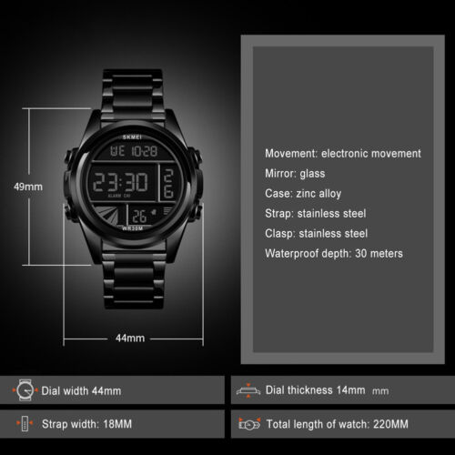 SKMEI Fashionable Steel Belt Electronic Watch For Men Innovative Style - Imagen 2 de 18