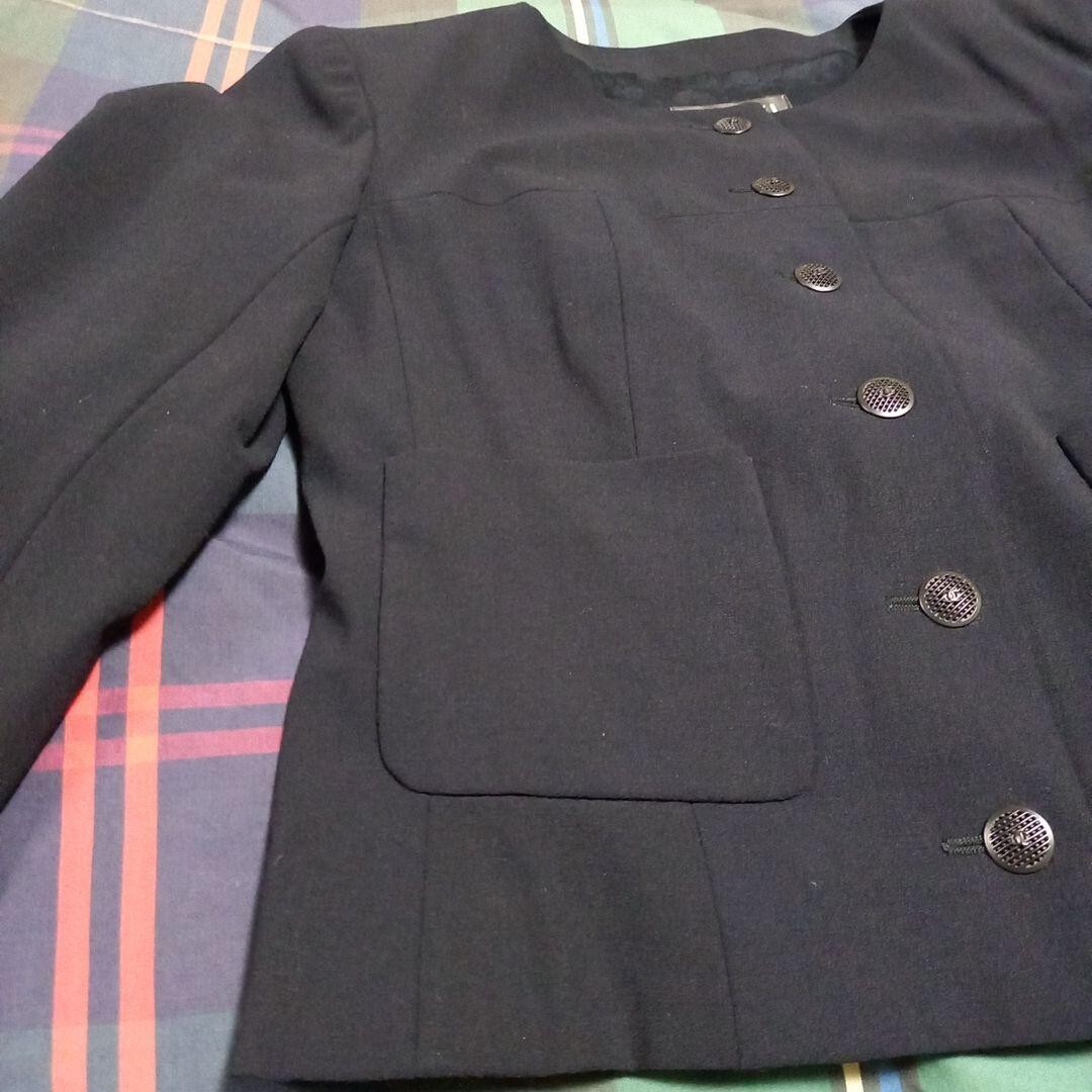 Chanel Button Down Jacket Summer Wool Dark Blue W… - image 1