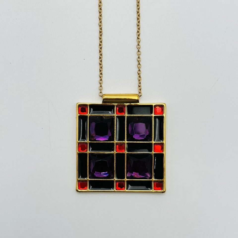 Collar Colgante 30" Kate Spade New York Lewitt Cuadrados Púrpura Rojo Negro Esmalte Foto 4 de 4