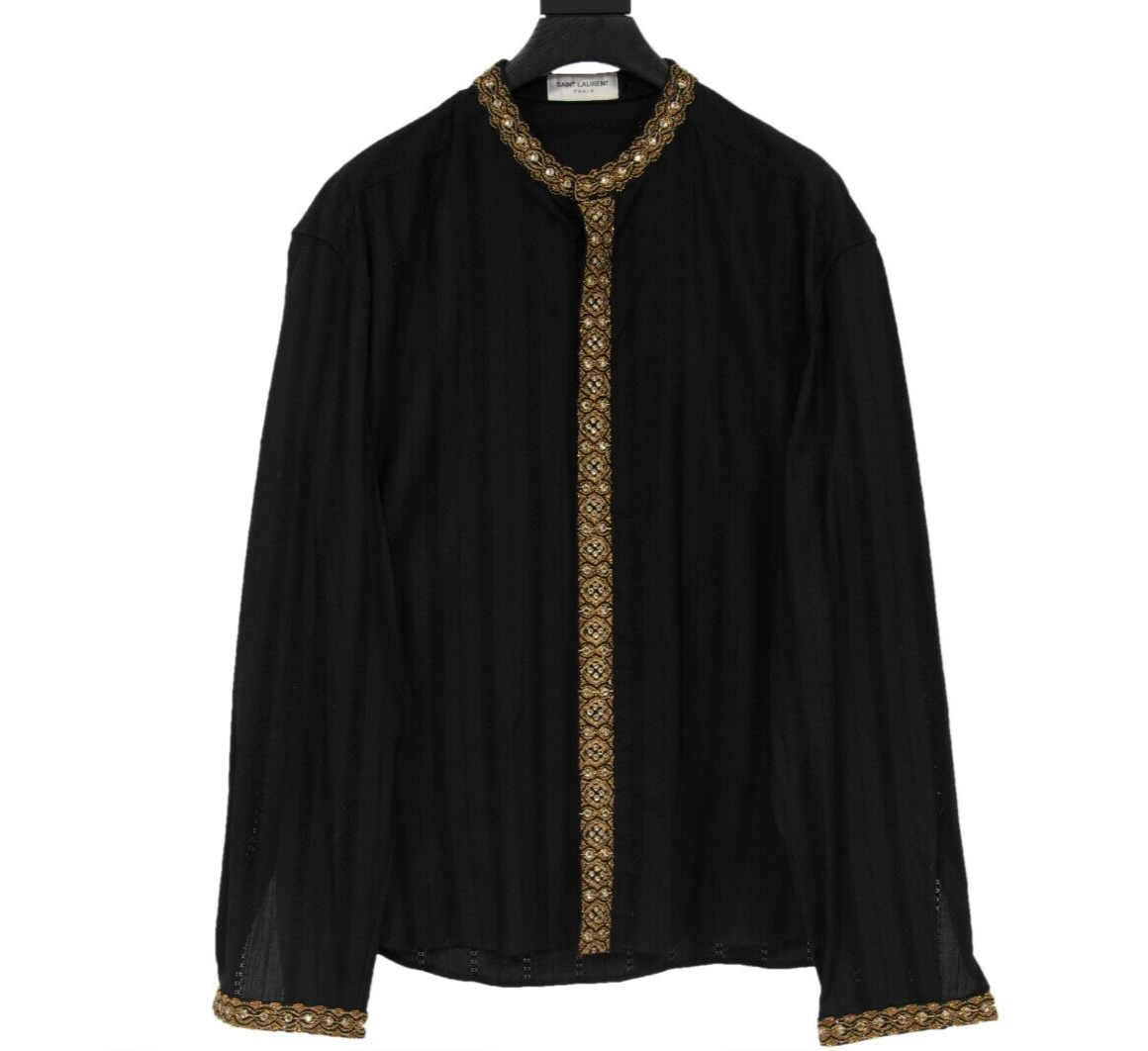 Camicia a tunica Saint Laurent Bayadere a righe abbottonate 41 16 nero cotone cristallo