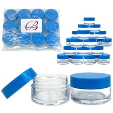 120 Pieces 20G/20ML Round Clear Cosmetic Cream Sample Jars Blue Lids BPA Free