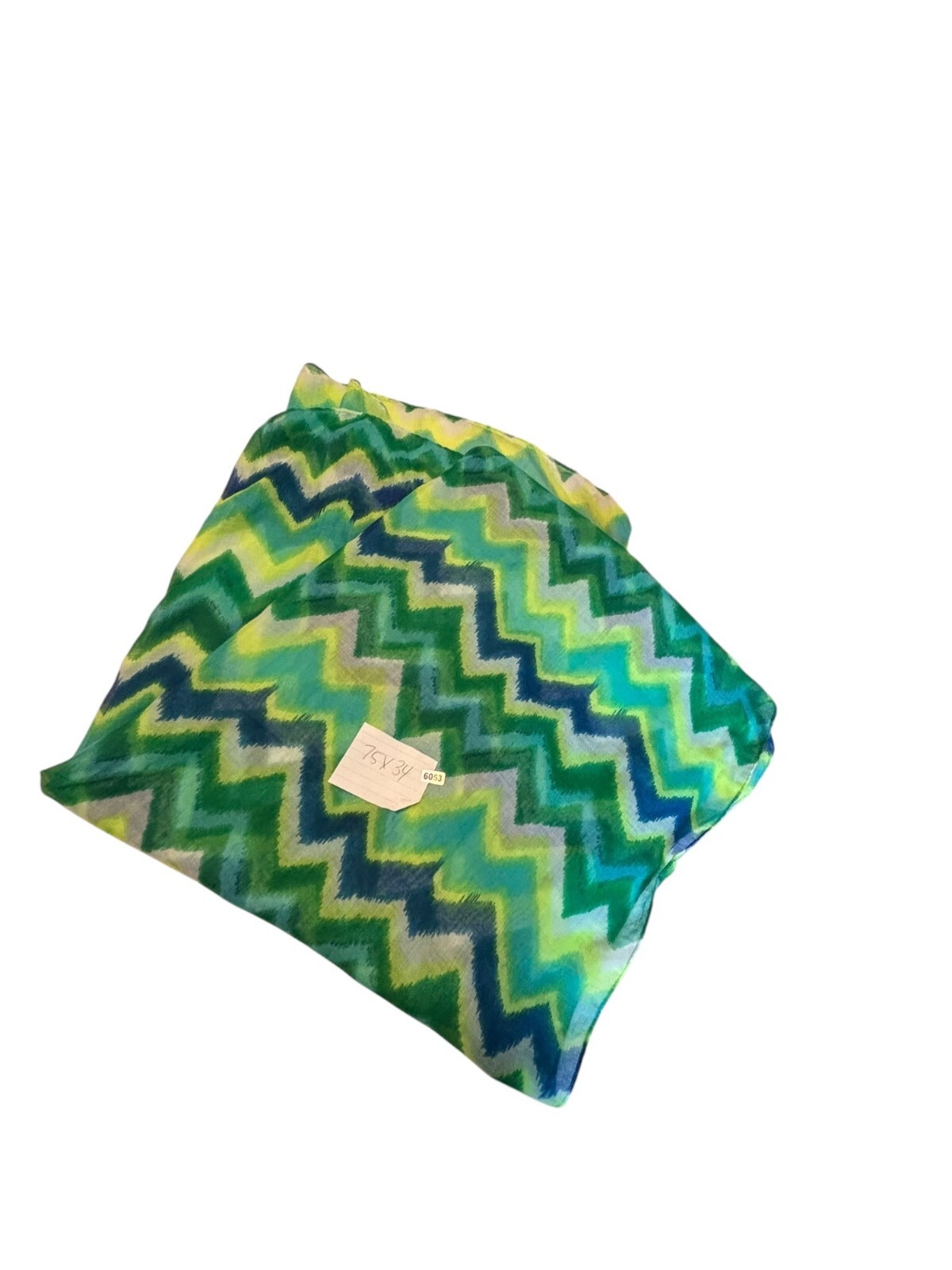 Chevron Patterned Green & Blue Polyester Scarf 75… - image 6