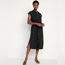 NWT! Old Navy Black Waist-Defined Utility Midi Shirt Dress - Size Large