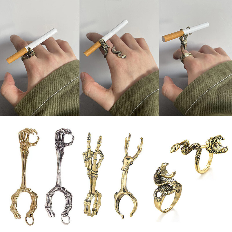 dragon ring cigarette holder Antique Silver Chinese Cigarette Ring Universal Adjustable Copper