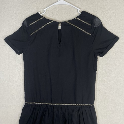 Sézane Black Dress Sheer Short Sleeves Pockets Gold Details Pleated 36/ 4 US* - Picture 10 of 12