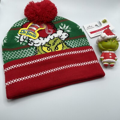 Dr Seuss The Grinch Pom Beanie Hat Ornament Christmas Gift