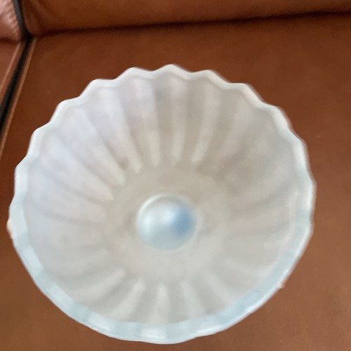 Vintage Indiana Satin Blue Frosted Pedestal 7 1/2" Candy Dish LOTUS BLOSSOM - Picture 4 of 8