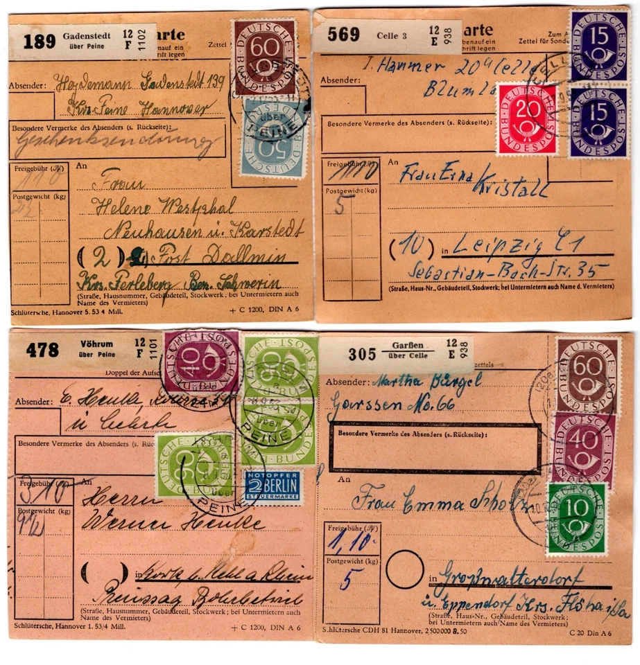 Germany 1950s Collection of 15 Parcel Receipts with Numeral & Posthorn Issues - Image 3 of 4