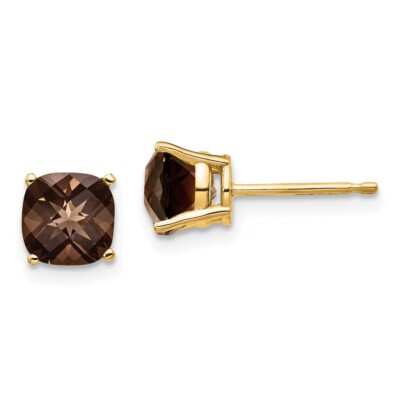 14 Karat Gelbgold 6 mm Kissen Rauchquarz Ohrringe 0,73 g Geschenk für Mutter