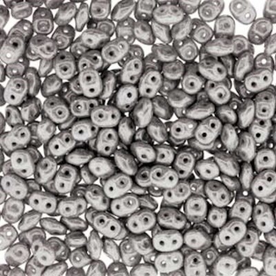 24 Gm(330) Czech Glass Chalk Jet Luster Grey 2.5x5mm Super Duo Beads 0.8mm Hole