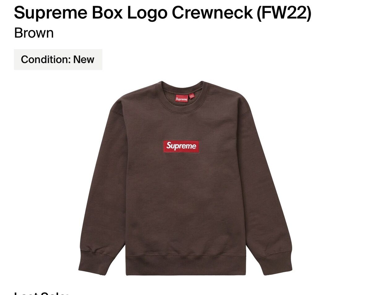 Supreme Box Logo Crewneck Sweatshirt Brown XL FW22 Dec 2022 Supreme Box Logo Crewneck Sweatshirt Brown XL FW22 Dec 2022