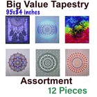 Wholesale Lot of 12 Assorted Top Selling 95x84" Value Tapestries Tapestry Usa