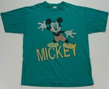 Rare Vintage VELVA SHEEN Mickey Mouse Big Logo T Shirt 90s Made In USA Teal XL