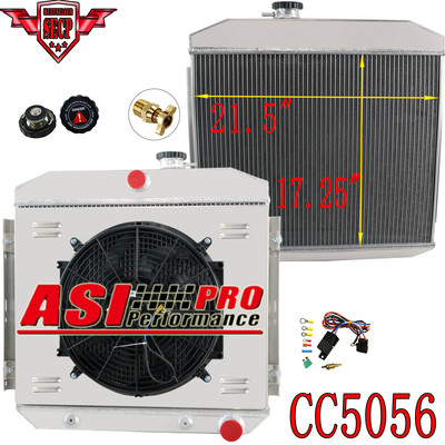 3-Row Aluminum Radiator Shroud Fan For 1955 -1957 1956 Chevy Bel Air Nomad V8