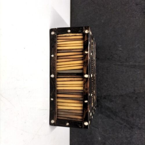 Beautiful Antique Porcupine Quill Box Inlaid And Ebony Sliding Lid - Picture 2 of 11