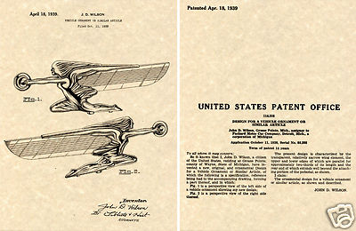 1939 - 1940 PACKARD SUPER 8 HOOD ORNAMENT PATENT Art Print READY TO FRAME!! CAP