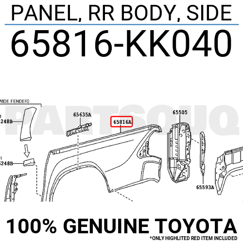 65816KK040 Genuine Toyota PANEL, RR BODY, SIDE 65816-KK040
