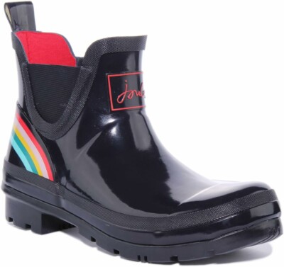 Joules Wellybob Chelsea Gloss Ankle Rain Boots Blue Rainbow Size EU 37 US 6 NEW
