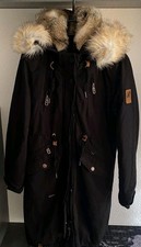 Navahoo Damen-Parka Mantel lang schwarz Kapuz...