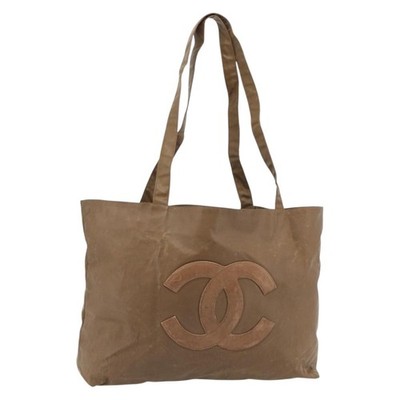 CHANEL Tote Bag Coated Canvas Brown CC Auth bs35205