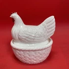 Vintage White Milk Glass  Nesting Chicken Hen Covered Dish