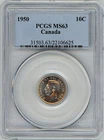1950 Canada ten cents PCGS MS63