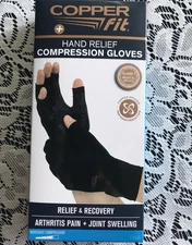 Copper Fit Hand Relief Copper Infused Black Compression Gloves L/XL New