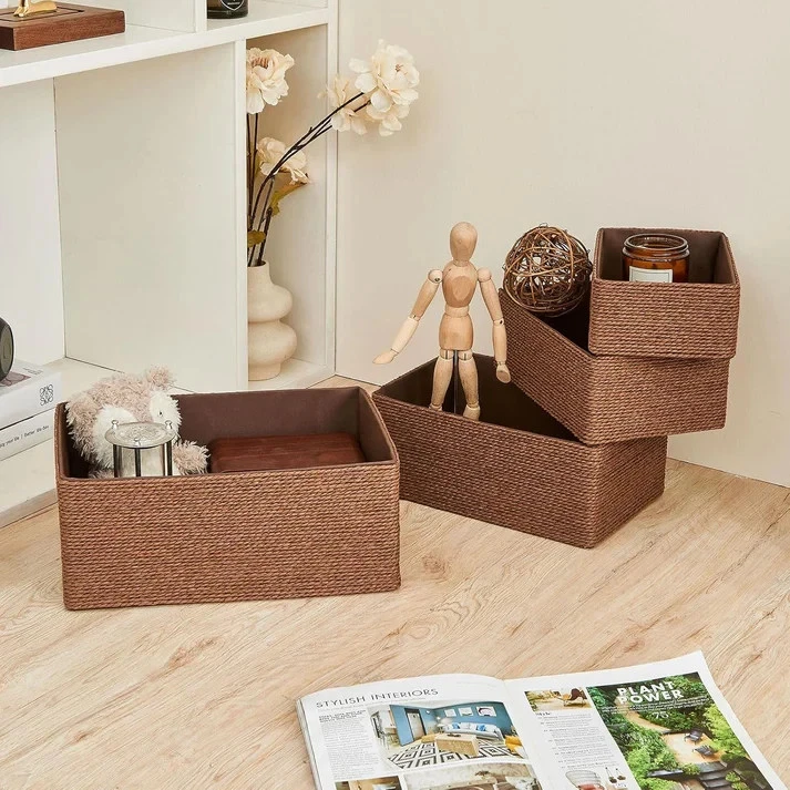 Recycled Wicker Storage Basket 4 SET Paper Rope Storage Baskets . - Image 3 of 4