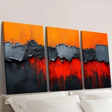 3pcs White and Black Textured Art Orange Acryli  Wall Art Canvas Framed 50x70cm
