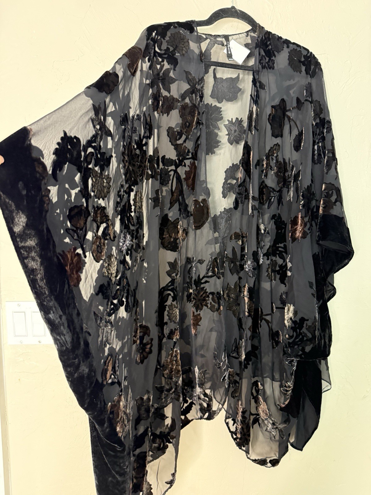 Chico's OSFM Velvet Burnout Kimono Jacket Sheer Boho Lagenlook WhimsyGoth
