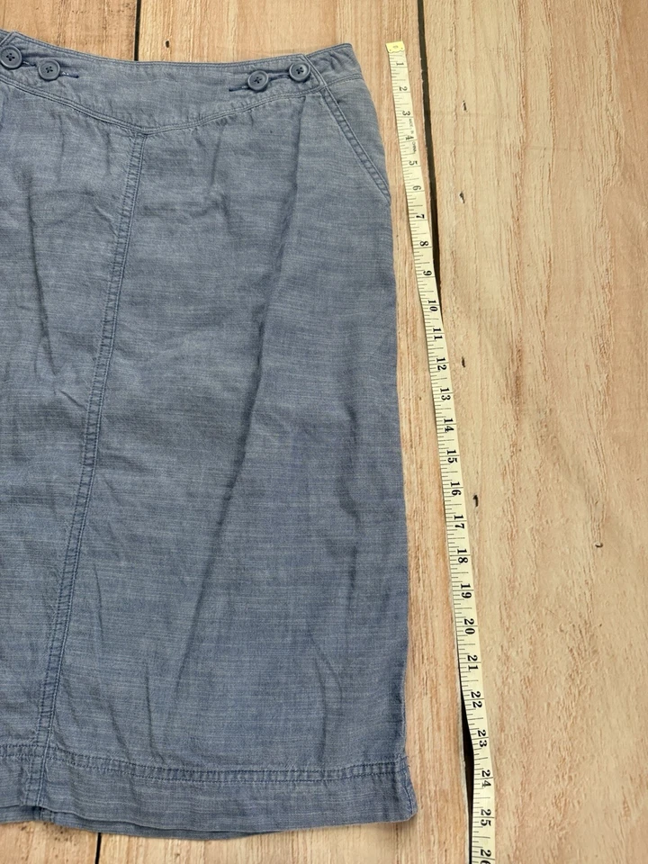 Falda Azul Chambray Denim Mezcla Lino Orvis Vintage Mujer Talla 4 Foto 3 de 4