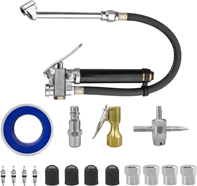#ad Heavy Duty Bayonet Style Tire Inflator with Air Chuck 0 200PSI 17PCS Auto Tire $15.85