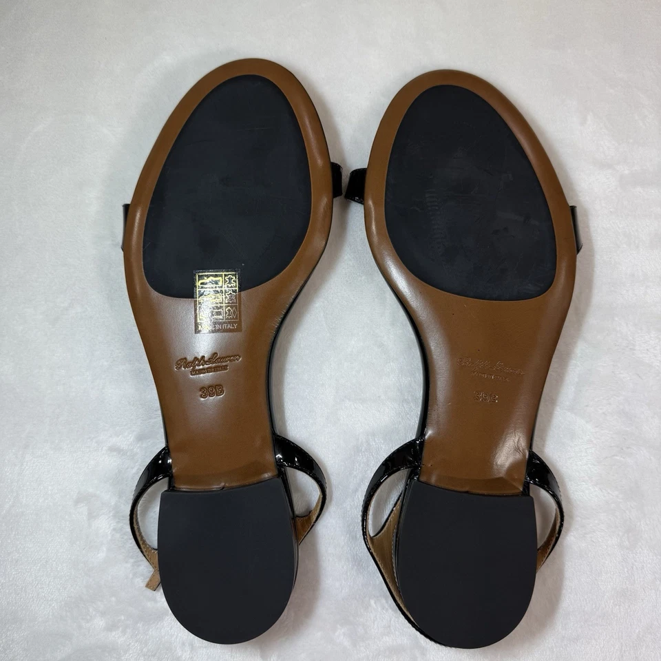 Sandalias Ralph Lauren Collection Etiqueta Púrpura Negro Charol Mujer 39B/8.5 Foto 4 de 4