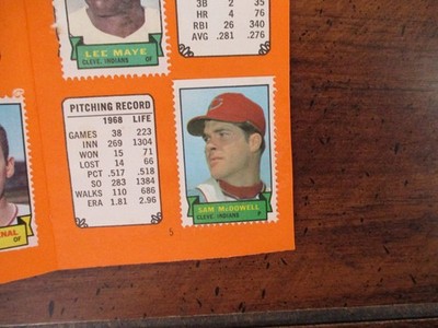 INDIANS 1969 Topps Stamp Album(Com w/SAM McDOWELL/LUIS TIANT/LEE MAYE/DUKE SIMS/