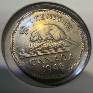 1948 Canada Five Cents Coin. Semi Key Nickel 5 cents 5c U246