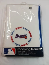 Baby Fanatic MLB Atlanta Braves Receiving Blanket 24" x 36" White With Blue Trim
