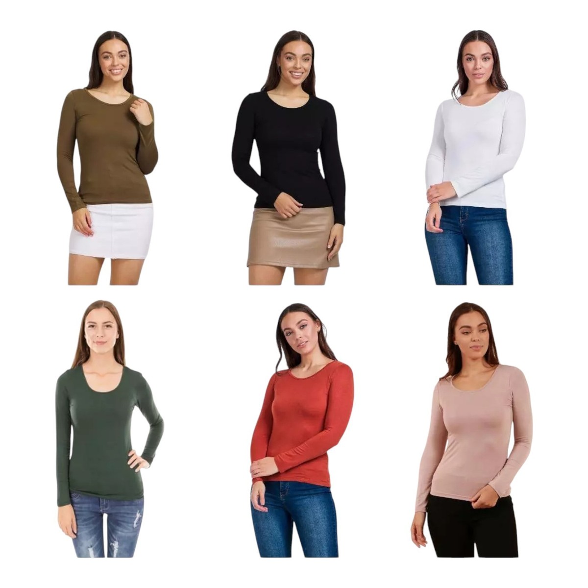 Caroline Morgan Long Sleeve Top Scoop Neck T-Shirts Basic Tee Tops