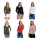 Caroline Morgan Long Sleeve Top Scoop Neck T-Shirts Basic Tee Tops Plain Colour