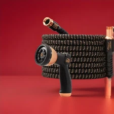 Pocket Hose Copper Bullet Expanding Hose 100 Ft, 3/4” Flow Diameter W/  Sprayer