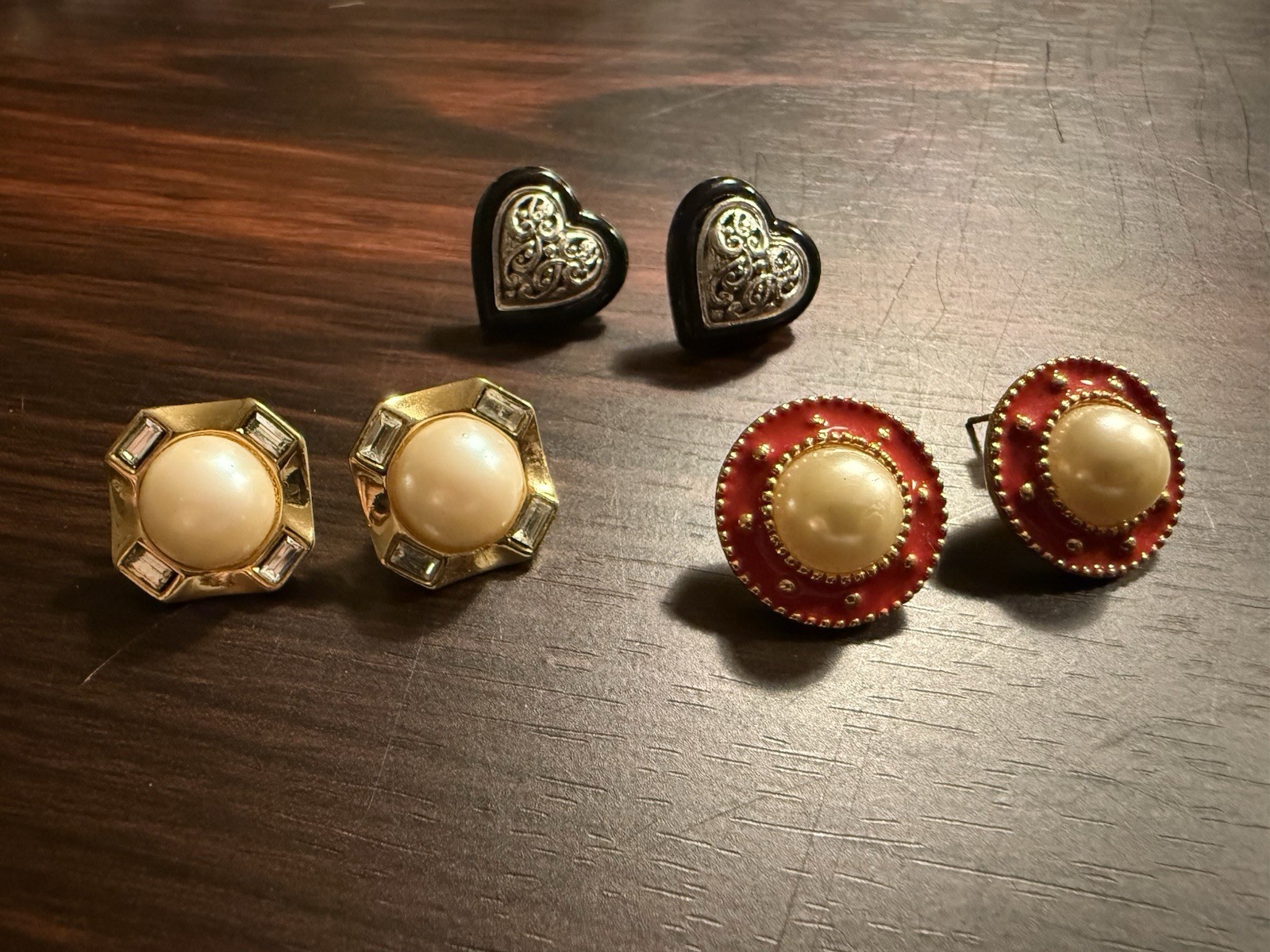 Three Pair Pierced Earring Bundle Office Pearl Cl… - image 1